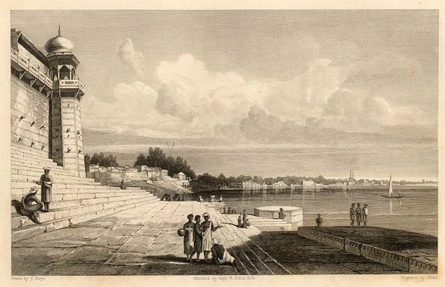 Inde Vue de Bénarès Varanasi - Gravure originale XIXe