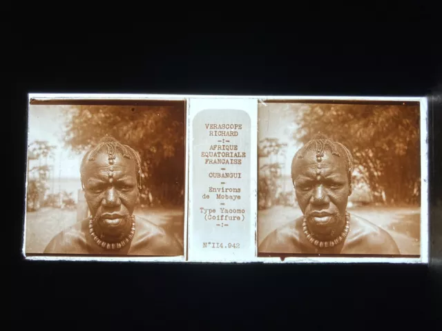 HOMME YACOMO OUBANGUI PLAQUE VERRE 45x107 VUE STEREOSCOPIQUE VERASCOPE RICHARD