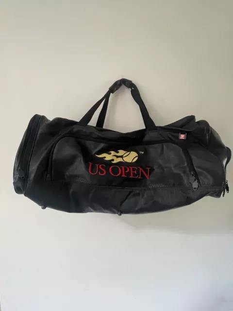 Wilson US Open Tennis Racket Duffle Bag Black Leather Little Used 30x12x12” Wilson US Open Tennis Racket Duffle Bag Black Leather Little Used 30x12x12”