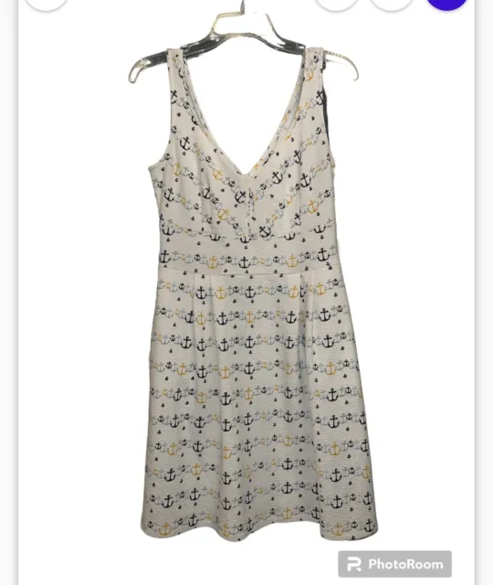 Maison Jules Women's S Sleeveless Anchor Print Fit & Flare Ocean Dress