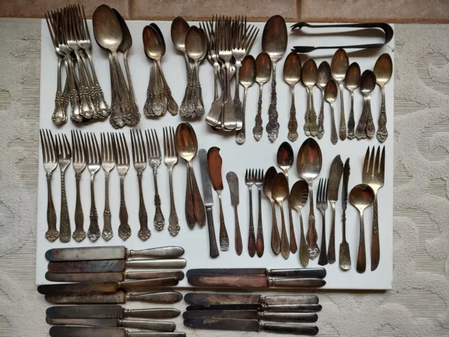 Mixed Lot of Antique Ornate  Silverplate Flatware, Various  Sets 95 Pieces