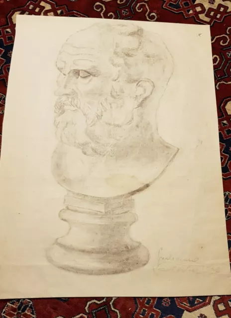 Antico Disegno Con Busto Virile, Firmato E Datato, Xix Secolo