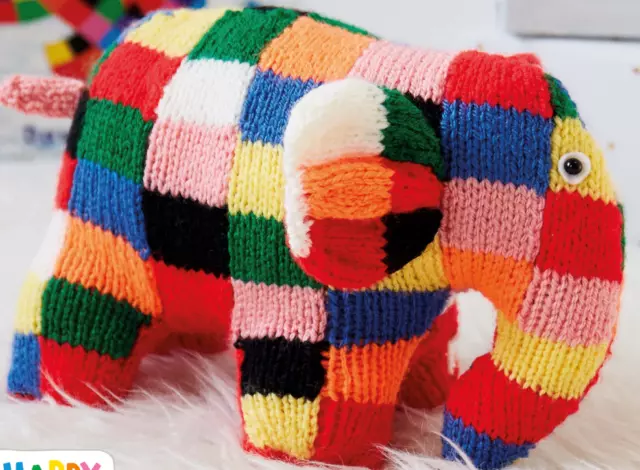 (64) Knitting Pattern - Children's Patchwork Elephant Soft Toy DK 23 cm x 16 cm