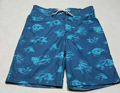 St. John's Bay Mens Blue Electric Fish Fossils Swimming Trunks Shorts Small NEW