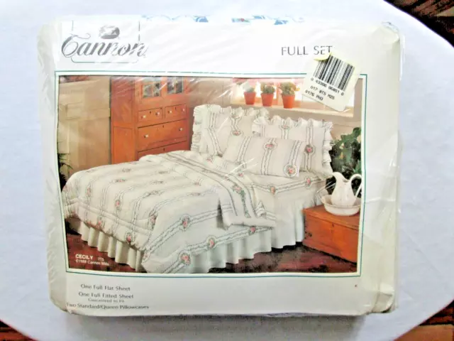 Vintage Cannon 4 Piece Floral Full Sheet Set (Cecily) No Iron Luxury Percale New