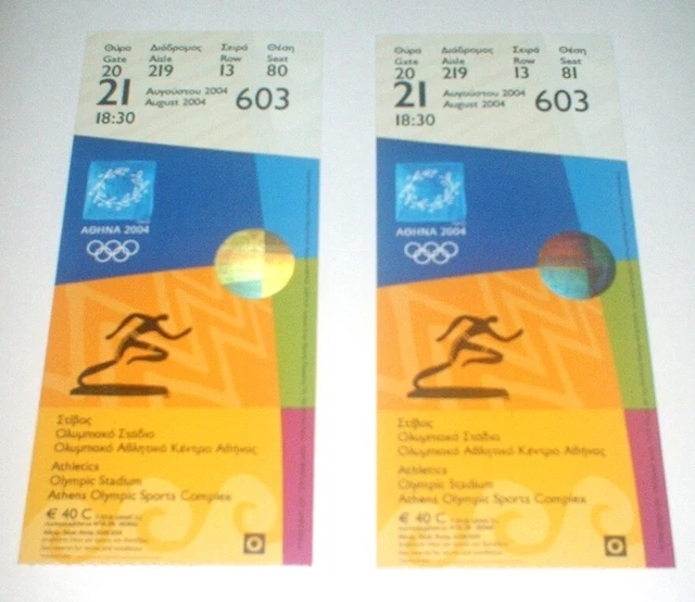2 X TICKET STUBS 2004 ATHENS GREECE OLYMPIC GAMES ATHLETICS - August