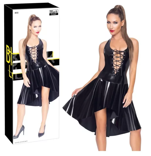 Sexy Abito Donna Intero con Gonna Vinile Nero Lucido Abbigliamento Effetto Latex