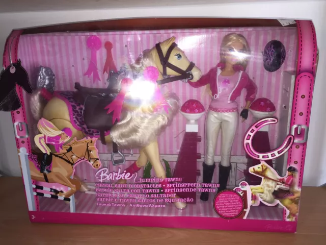 Mattel Barbie JUMP WITH TAWNY Jumping Tawny Doll & Horse SET L4395 MIB, 2006