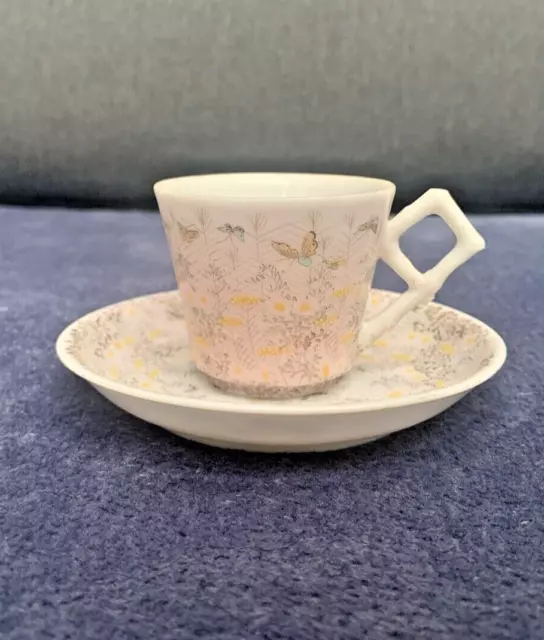 Antique Japanese Meiji yokohama porcelain butterflies tea cup & saucer signed