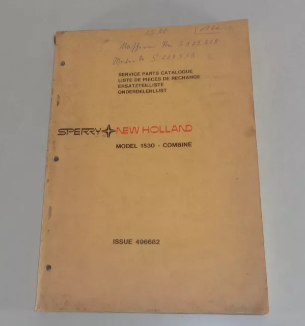 Parts Catalog Sperry New Holland Combine Harvester Model 1530 From 8/1975