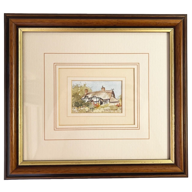 Vintage Framed Print Art, English Village Cottage Landscape Scene Kathryn Morcom