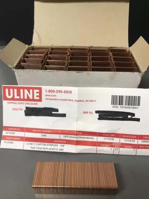 Uline Manual Carton Box Staples C5/8" Staples S-289 Box of 2,500 1 1/4" Crown