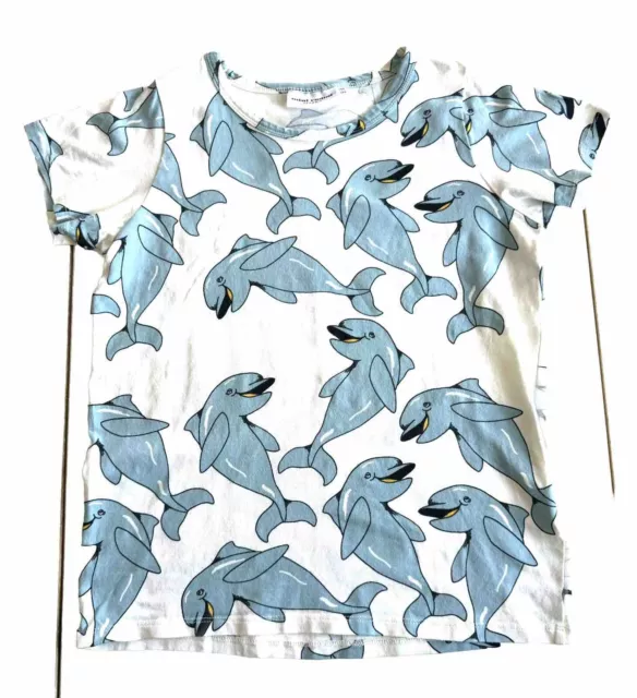 VGC SZ 10-11Y MINI RODINI Blue Dolphin ORGANIC COTTON TShirt Top Unisex Designer