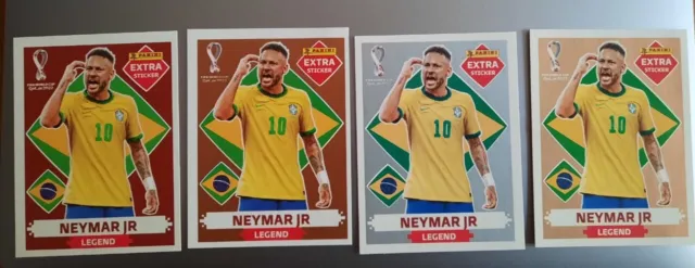 Neymar Junior  4 Extra Stickers: Gold+ Silver+ Bronze+ Red Qatar 2022 Panini