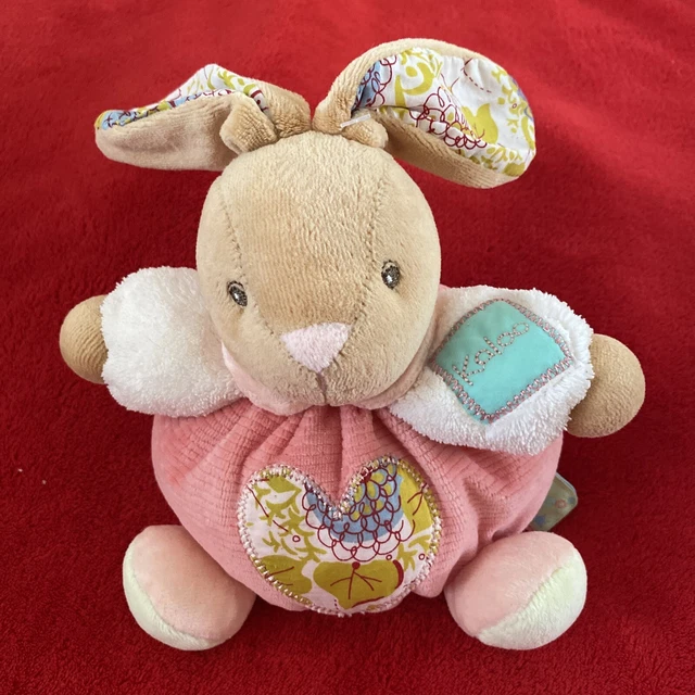 🇫🇷Doudou Peluche  Lapin Coeur Feuille Vert Rose Grelot Kaloo 100 % Neuf