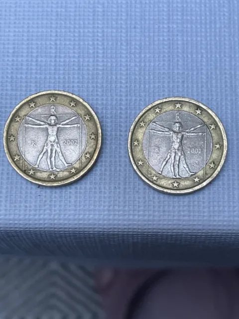 Dos monedas de 1 euros de 2002 Leonardo Da vinci