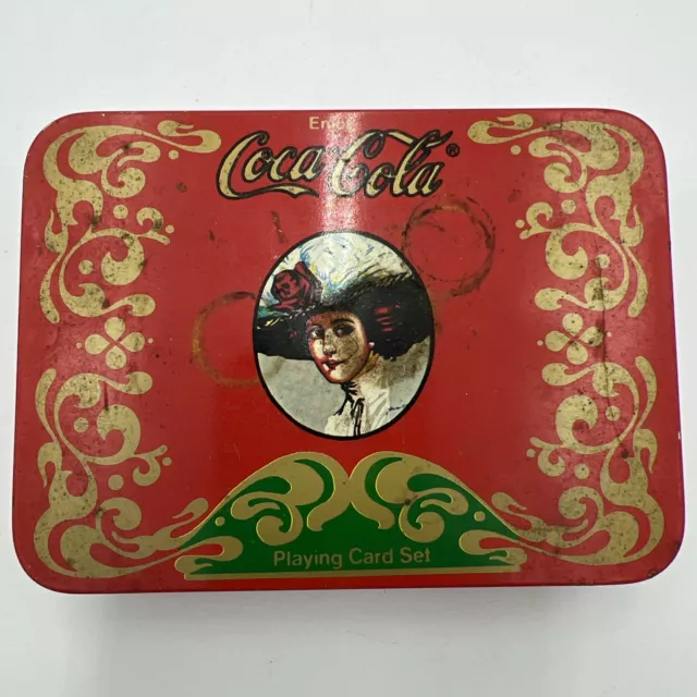 Vintage Rare Coca Cola Playing Cards In Original Tin 2 Color Sets