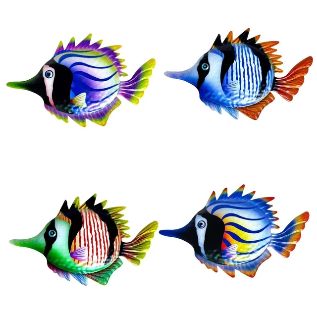 Handbemalte Fisch-Kunst-Wanddekoration aus Metall, Ornamente, dekorative