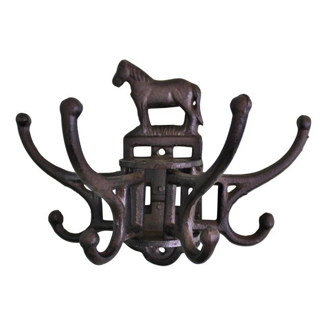 Rustic Cast Iron Rotating Wall Hooks Country Horse 4 Double Hook Coat Hanger New