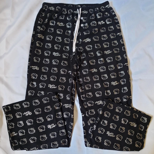 2011 Sanrio Hello Kitty Women's Large Black Silver Pajama Pants Bottoms Lounge