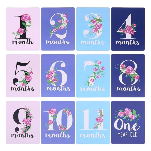 12 Sheets Cute Baby Monthly Stickers Flower Plants Photographic Props