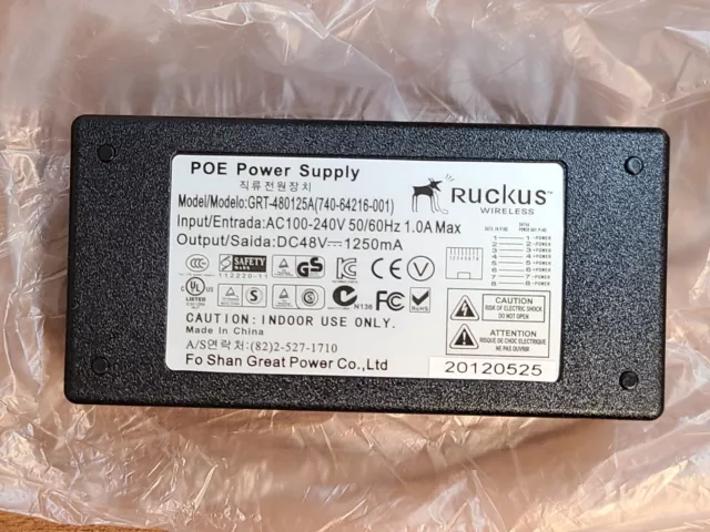 RUCKUS GRT-480125A POE INJECTOR ADAPTER POWER SUPPLY 48V 1250mA 740-64216-001