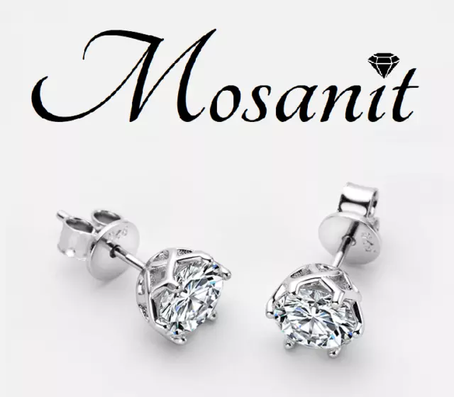 Mosanit Ohrstecker im Brillant-/ Diamant-Schliff 925 Silber Moissanite Moissanit