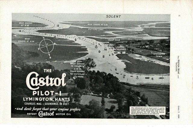 1939 CASTROL MOTOR OIL Pilot-1 Lymington, Hants aerial view Vintage Print Ad