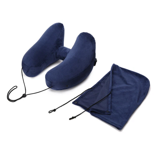 Inflatable Travel Pillow Neck Support Head Rest For Airplane Office H-Shaped 4