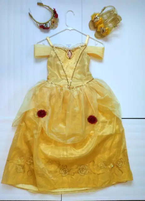 DISNEY STORE BELLE Costume Beauty & the Beast Dress Child Size 7/8 w ...