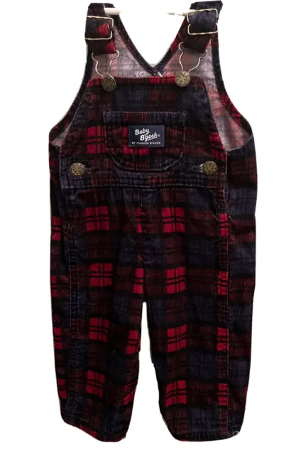 Vintage Oshkosh Overalls 12 months plaid corduroy USA boys Vestbak