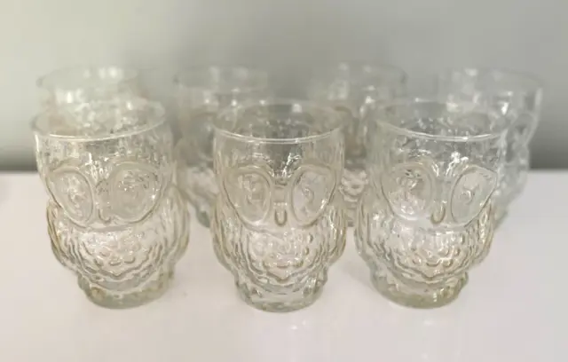 7 Vintage Retro MCM Libbey 3D Owl Shaped Tumbler Juice Glasses