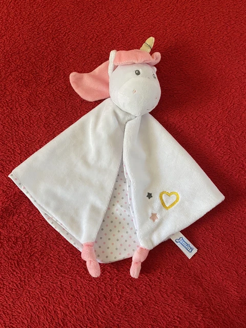Doudou Plat Licorne Rose Blanc Pois Étoile Coeur Brodé JEMINI NEUF