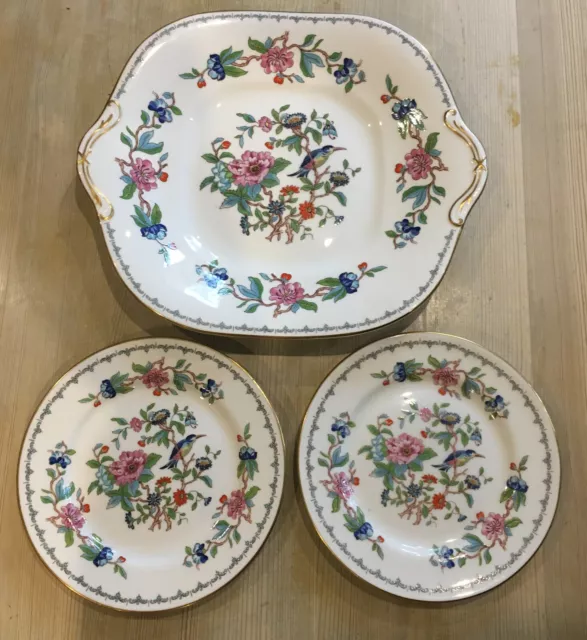 AYNSLEY PEMBROKE Fine Bone China~10" EARED CAKE PLATE + 2 x 6" TEA PLATES ~~~EX!