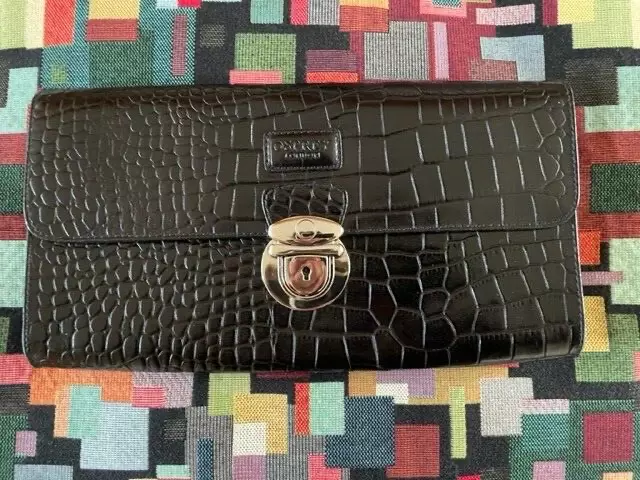 OSPREY BLACK LEATHER mock croc clutch bag 20.00 PicClick UK