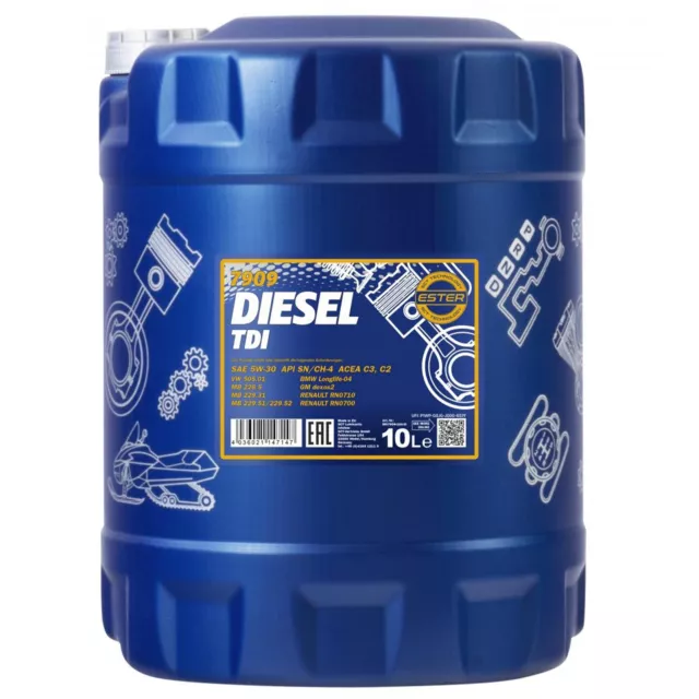 10 Liter 5W-30 Motoröl Mannol Diesel Tdi 5W30 Öl Api Sn/Ch-4 Dexos2 Ll-04 505.01