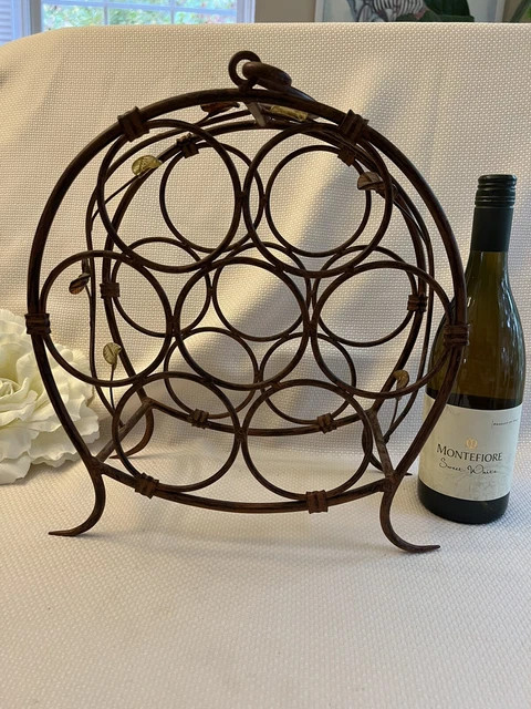 Vintage Wrought Iron Wine Rack Stand Rustic Decor 7 Bottle Holder Vino Liquor