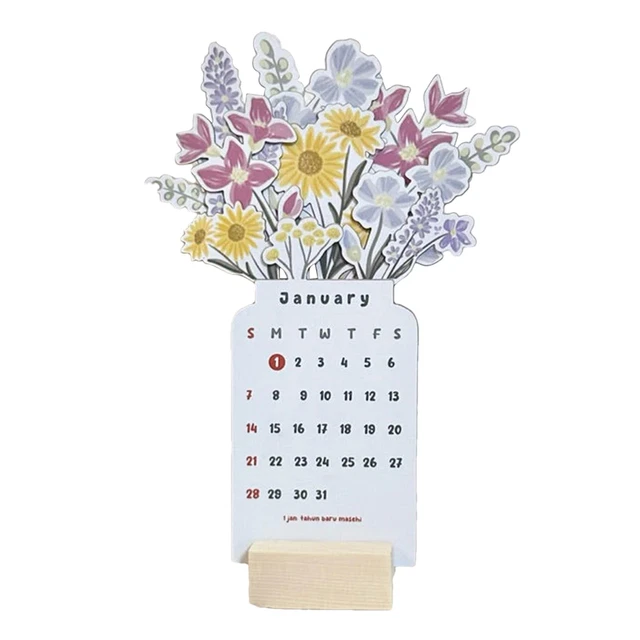 2024 BLOOMY FLOWERS Desk Calendar Vase Shaped Monthly Calendar Planner