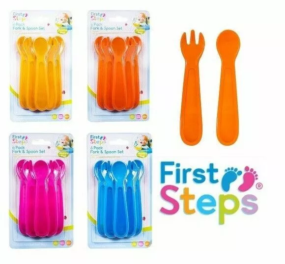 6 Pack Fork & Spoon Set Baby Toddler Infant Feeding Weaning Spoons Babies First