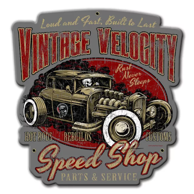 Vintage Velocity Speed Shop Custom Hot Rat Rod USA Retro Sign Blechschild Schild