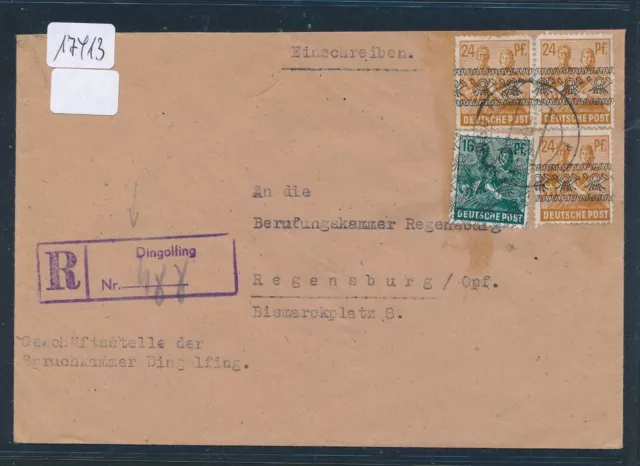 17413) Reco - Brief mit R-Stempel Dingolfing, MiF Band/Netz 1948