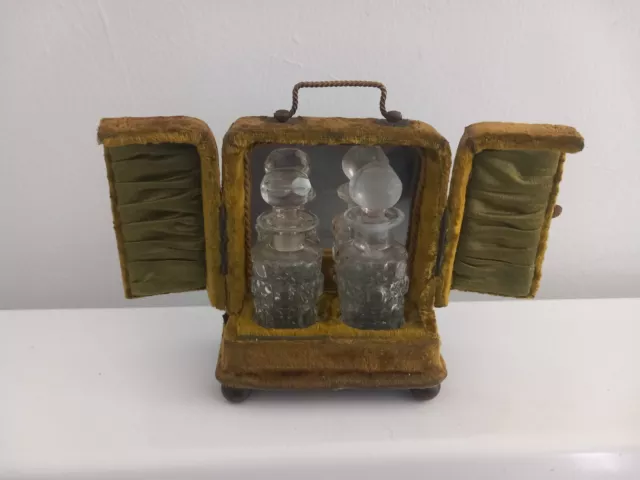 Rare French Silk Antique Perfume Holding Armoire Case With Original Bottles