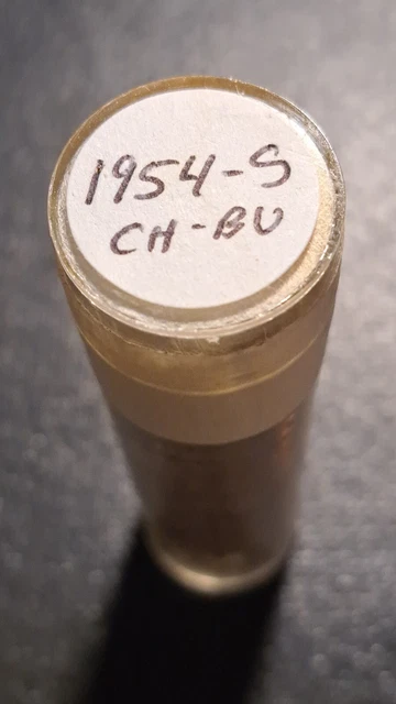 1954-S Lincoln Wheat Cent Uncirculated BU Roll in Clear Round Tube *Tapped Roll