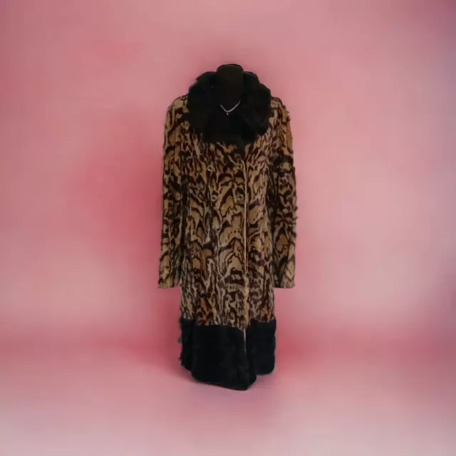 Glamorous Vintage 70's Faux Fur Coat Tiger Leopard L-XL Priscilla Modes Lykafur