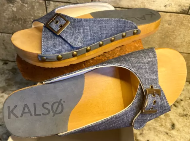 KALSO Serenity Denim Earth Shoes Women's Slide Sandal US 8 EU 38.5 Denim Blue