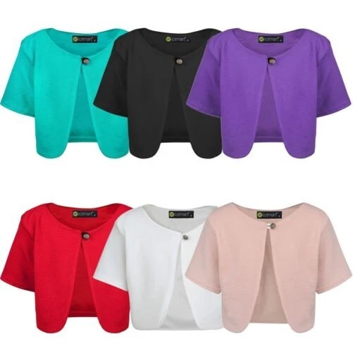 Ragazze Manica Corta Bolero Bambini Testurizzato Materiale Cardigan 3-14 Anni