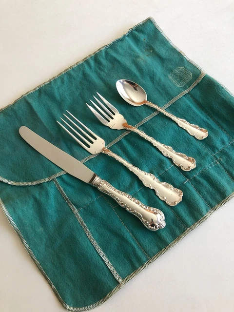 BIRKS Sterling 4PC Place Setting For 1 ~ Louis XV Pattern w/Vintage Birks Pouch