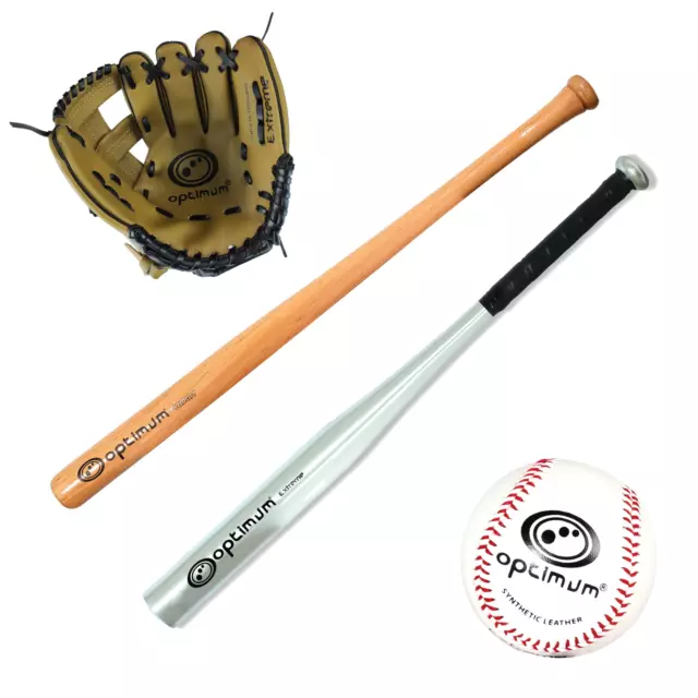 Optimum Baseball Bat Ball Glove Lightweight Wooden Aluminium Training Practice