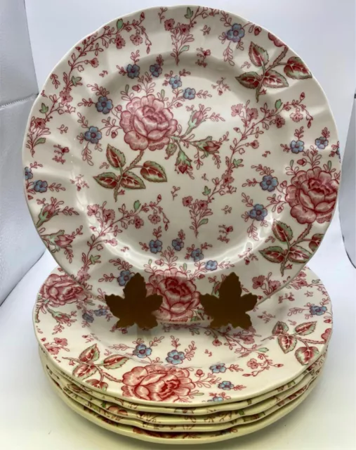 Set of 6 Johnson Brothers ROSE CHINTZ PINK Dinner Plates