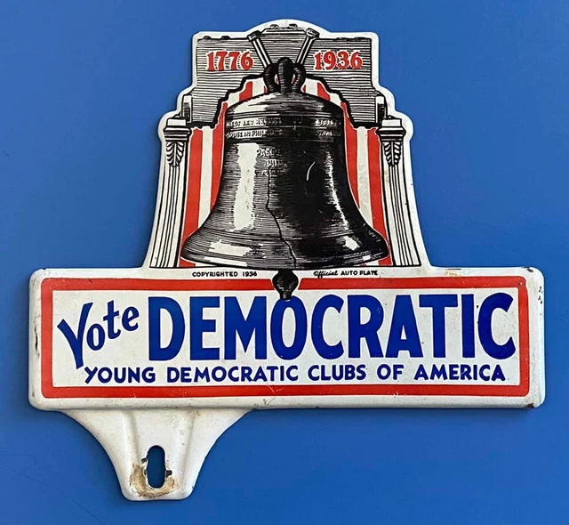 1936 Vote Democratic Liberty Bell FDR Political Campaign License Plate Topper